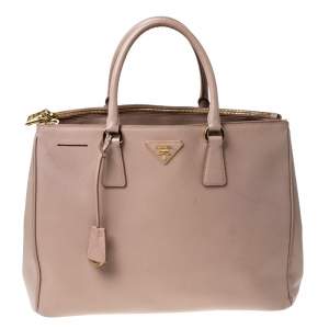 Pre Owned Prada Beige Saffiano Lux Leather Large Double Zip Tote