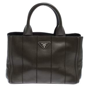 Pre Owned Prada Olive Green Soft Calf  Leather Argilla Tote 