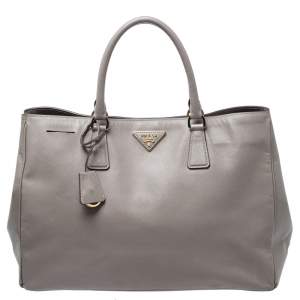 Pre Owned Prada Grey Saffiano Lux Leather Large Gardener's Tote