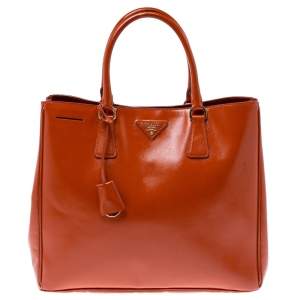 Pre Owned Prada Dark Orange Patent Leather Gardener's Tote