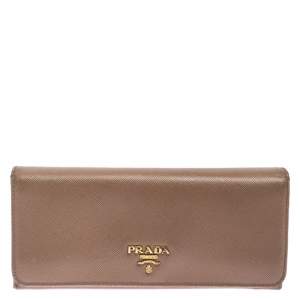 Pre Owned Prada Beige Saffiano Leather Continental Flap Wallet