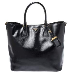 Pre Owned Prada Black Patent Leather Vernic Shopper Tote