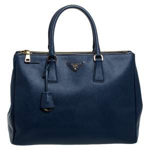 Pre Owned Prada Blue Saffiano Lux Leather Large Double Zip Tote