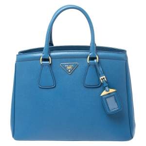 Pre Owned Prada Blue Saffiano Lux Leather Parabole Tote