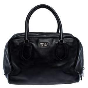 Pre Owned Prada Black Leather Bauletto Bag