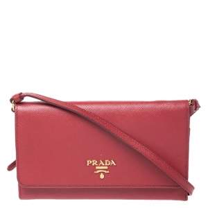 Pre Owned Prada Red Saffiano Lux Leather Mini Flap Crossbody Bag