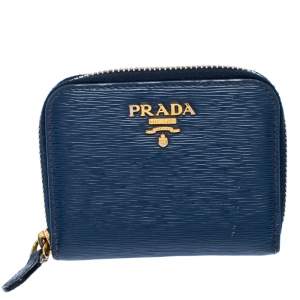 Pre Owned  Prada Blue Leather Compact Zip Around Wallet