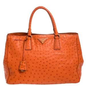Pre Owned Prada Orange Ostrich Large Gardner's Tote