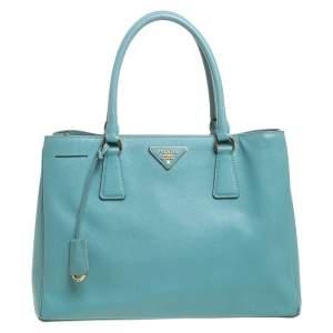 Pre Owned Prada Turquoise Saffiano Lux Leather Tote