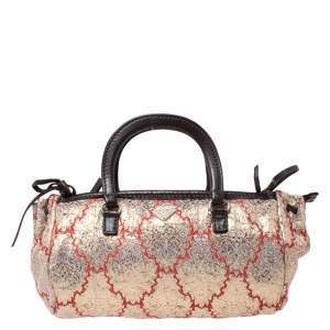 Pre Owned Prada Multicolor Fabric and Leather Brocade Satchel