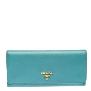 Prada Turquoise Saffiano Lux Leather Continental Flap Wallet
