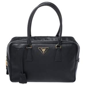 Pre Owned Prada Black Saffiano Lux Leather Satchel