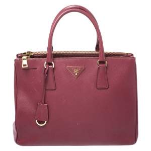 Pre Owned Prada Red Saffiano Lux Leather Medium Galleria Double Zip Tote