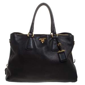Pre Owned Prada Black Vitello Daino Leather Shopper Tote