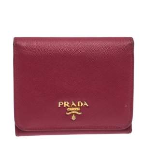 Pre Owned Prada Pink Saffiano Leather Trifold Wallet