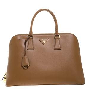 Pre Owned Prada Caramel Saffiano Lux Leather Medium Promenade Bag