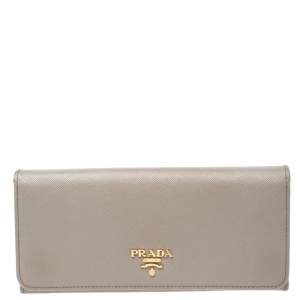 Pre Owned Prada Grey Saffiano Leather Flap Continental Wallet