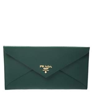Prada Green Saffiano Lux Leather Envelope Wallet