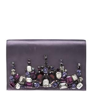 Prada Purple Satin Embellished Crystals Clutch