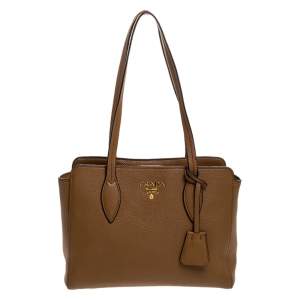 Pre Owned Prada Tan Vitello Leather Tote 