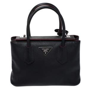 Pre Owned Prada Black Saffiano Cuir Leather Twin Bag
