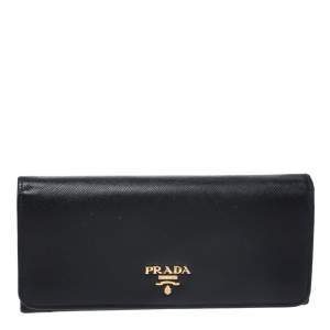 Pre Owned Prada Black Saffiano Lux Leather Continental Wallet