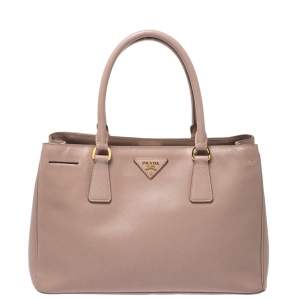 Pre Owned Prada Nude Saffiano Lux Leather Small Galleria Tote