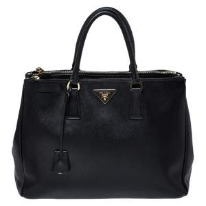 Pre Owned Prada Black Saffiano Lux Leather Large Double Zip Tote