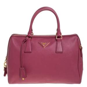 Pre Owned Prada Magenta Saffiano Lux Leather Bowler Bag                