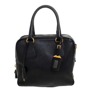 Pre Owned Prada Black Saffiano Lux Leather Medium Satchel