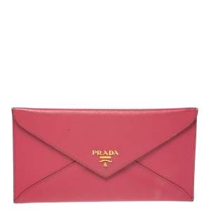 Pre Owned Prada Pink Saffiano Leather Envelope Wallet