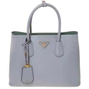 Pre Owned Prada Grey Saffiano Cuir Leather Medium Double Handle Tote
