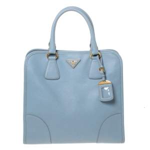 Pre Owned Prada Light Blue Saffiano Lux Leather Tote