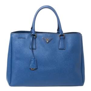 Pre Owned Prada Blue Saffiano Lux Leather Large Gardener's Tote