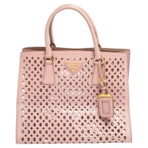 Pre Owned Prada Light Pink Cutout Saffiano Leather and PVC Tote