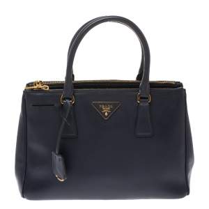 Pre Owned Prada Navy Blue Saffiano Lux Leather Small Double Zip Tote