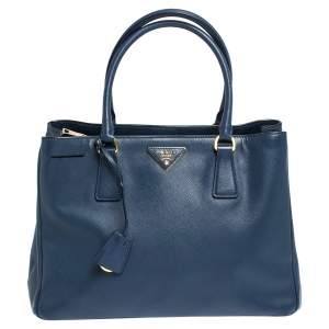 Pre Owned Prada Blue Saffiano Lux Leather Medium Galleria Tote