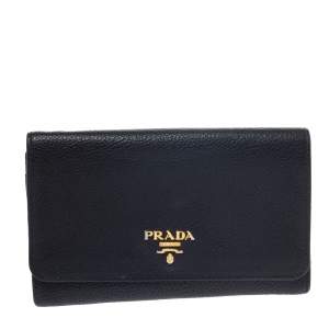 Pre Owned Prada Black Soft Leather Flap Wallet