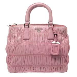 Pre Owned Prada Pink Gaufre Leather Double Zip Tote