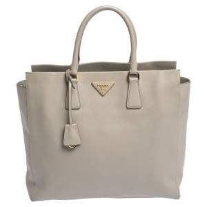 Pre Owned Prada Grey Saffiano Lux Leather Tote