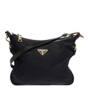 Pre Owned Prada Black Tessuto Nylon and Leather Crossbody Bag