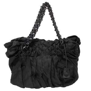 Pre Owned Prada Black Tessuto Nylon Origami Pleated Tote