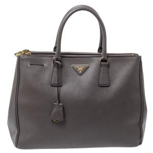 Pre Owned Prada Grey Saffiano Lux Leather Large Double Zip Tote