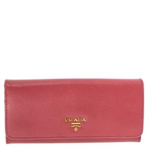 Pre Owned Prada Pink Saffiano Lux Leather Flap Continental Wallet