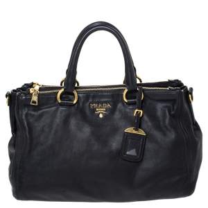 Pre Owned Prada Black Soft Calf Leather Double Zip Tote