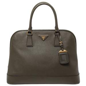Pre Owned Prada Moose Green Saffiano Leather Dome Satchel