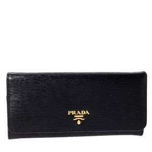 Pre Owned Prada Black Saffiano Lux Leather Continental Wallet