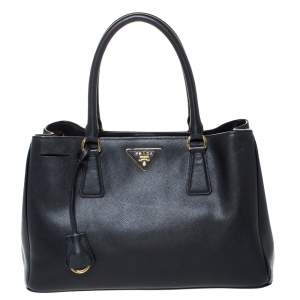 Pre Owned Prada Black Saffiano Lux Leather Medium Galleria Tote