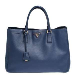 Pre Owned Prada Blue Saffiano Lux Leather Large Gardener's Tote