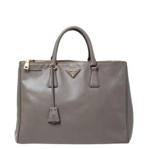 Pre Owned Prada Taupe Saffiano Lux Leather Large Double Zip Tote